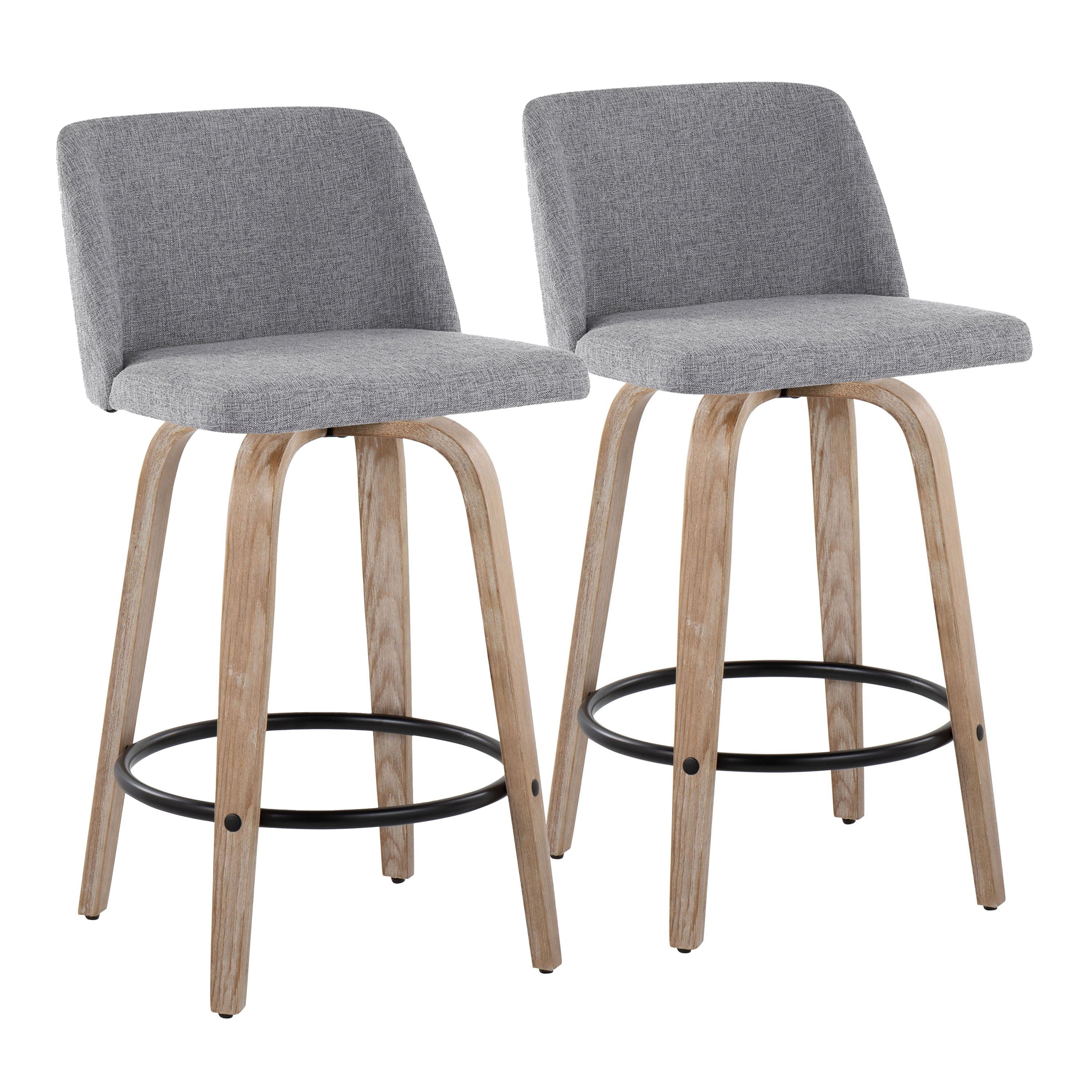Toriano - Contemporary Fixed-Height Counter Stool &amp; Swivel With Round Footrest (Set of 2)