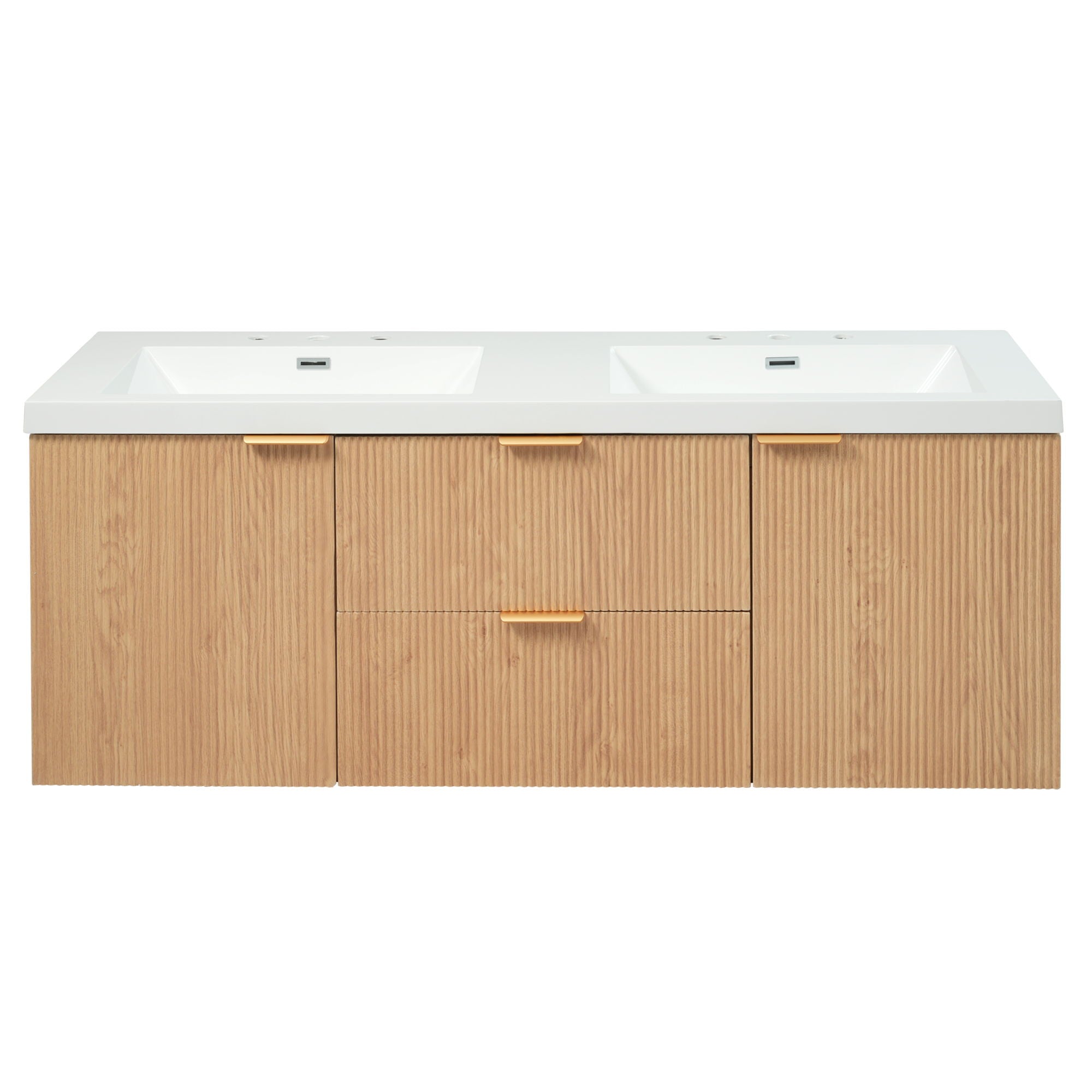 59.3&quot; Double Sink Bathroom Vanity With Smc Resin Top, Painted Cabinet, Soft Close Doors, Wall Mounted - Wood