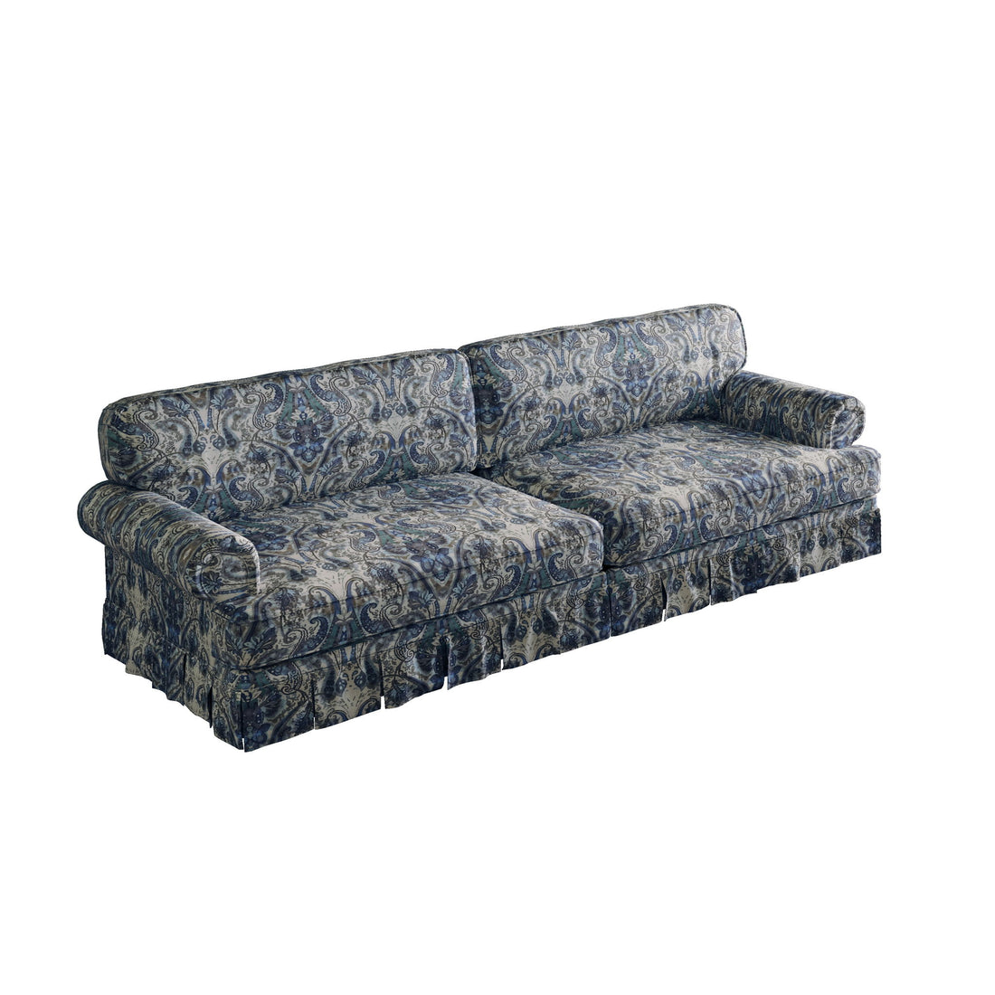 Luxuriously Comfortable Cloud Couch With Elegant Rolled Arms &amp; Pleated Skirt Design
