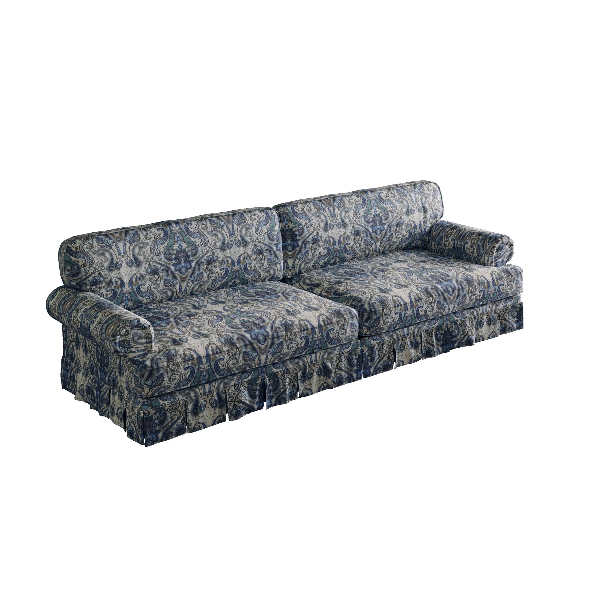 Luxuriously Comfortable Cloud Couch With Elegant Rolled Arms &amp; Pleated Skirt Design