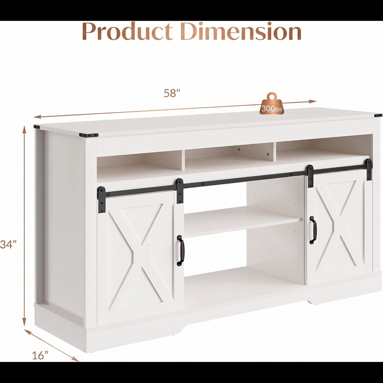 Farmhouse TV Stand With Sliding Barn Doors &amp; Adjustable Storage