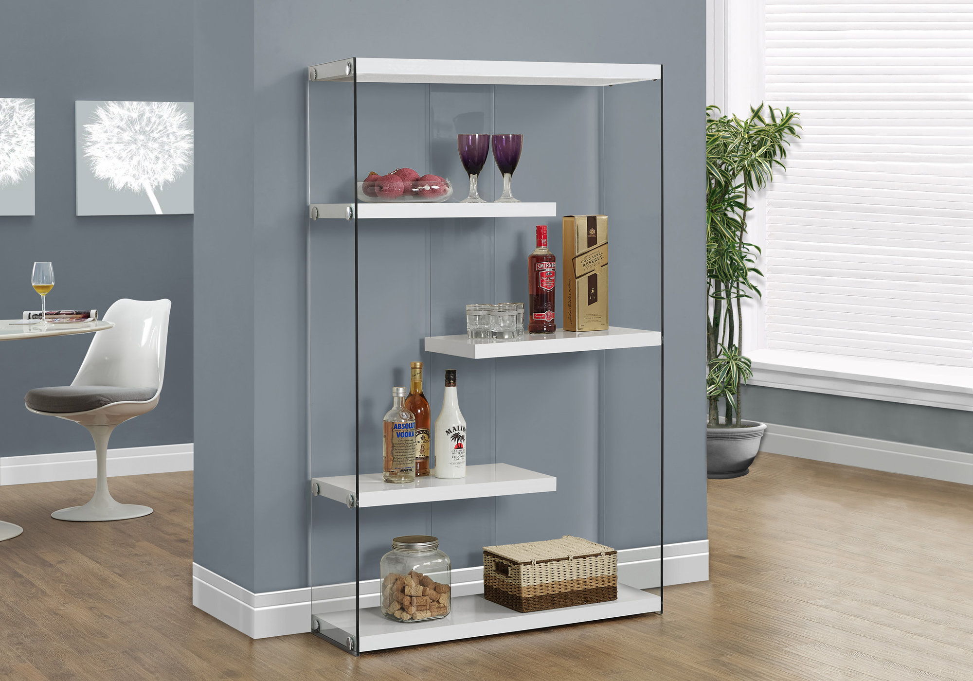Bookshelf, Bookcase, Etagere, 5 Tier, Office, Glossy Contemporary &amp; Modern - White