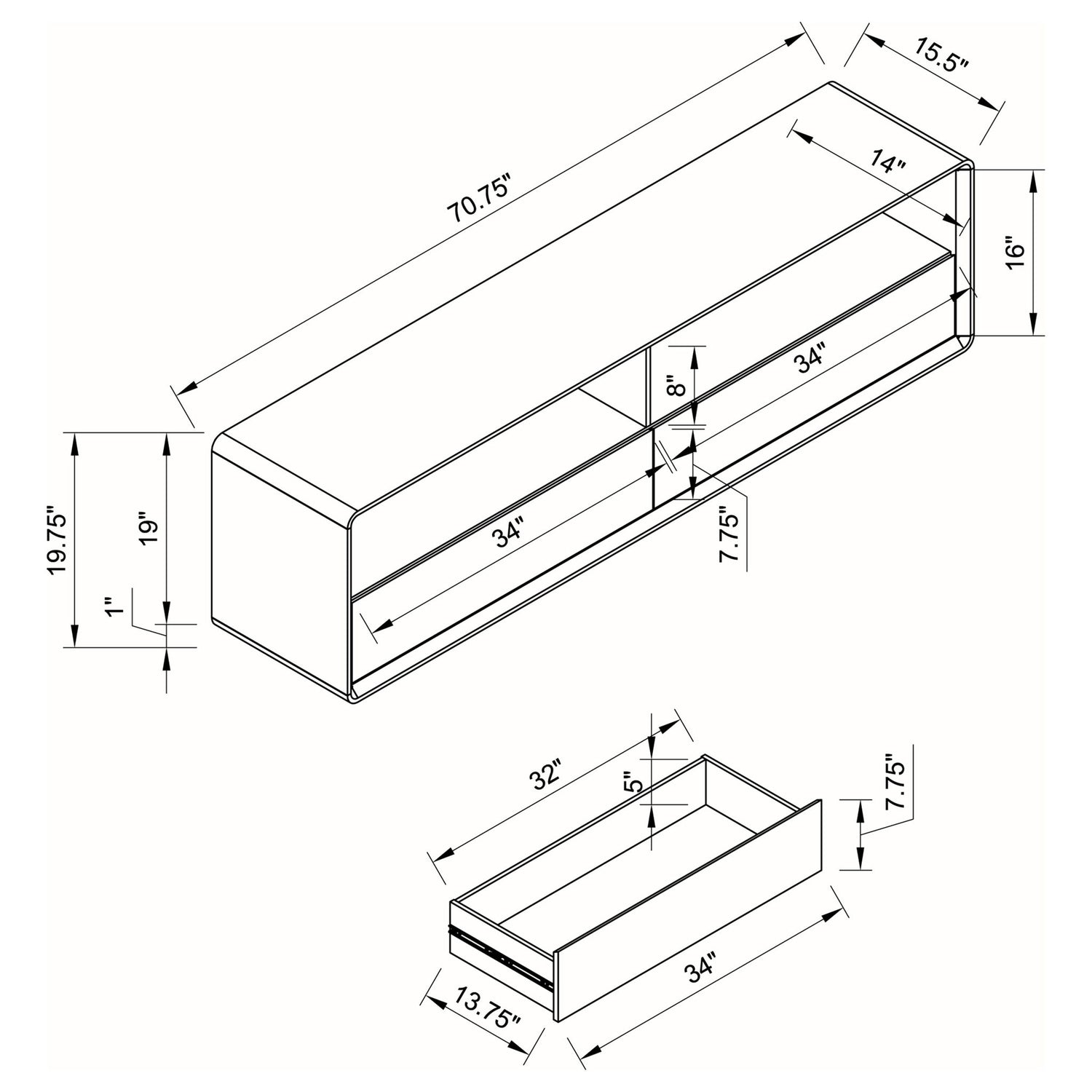 Cordova - 2 Drawer TV Stand - Gloss White