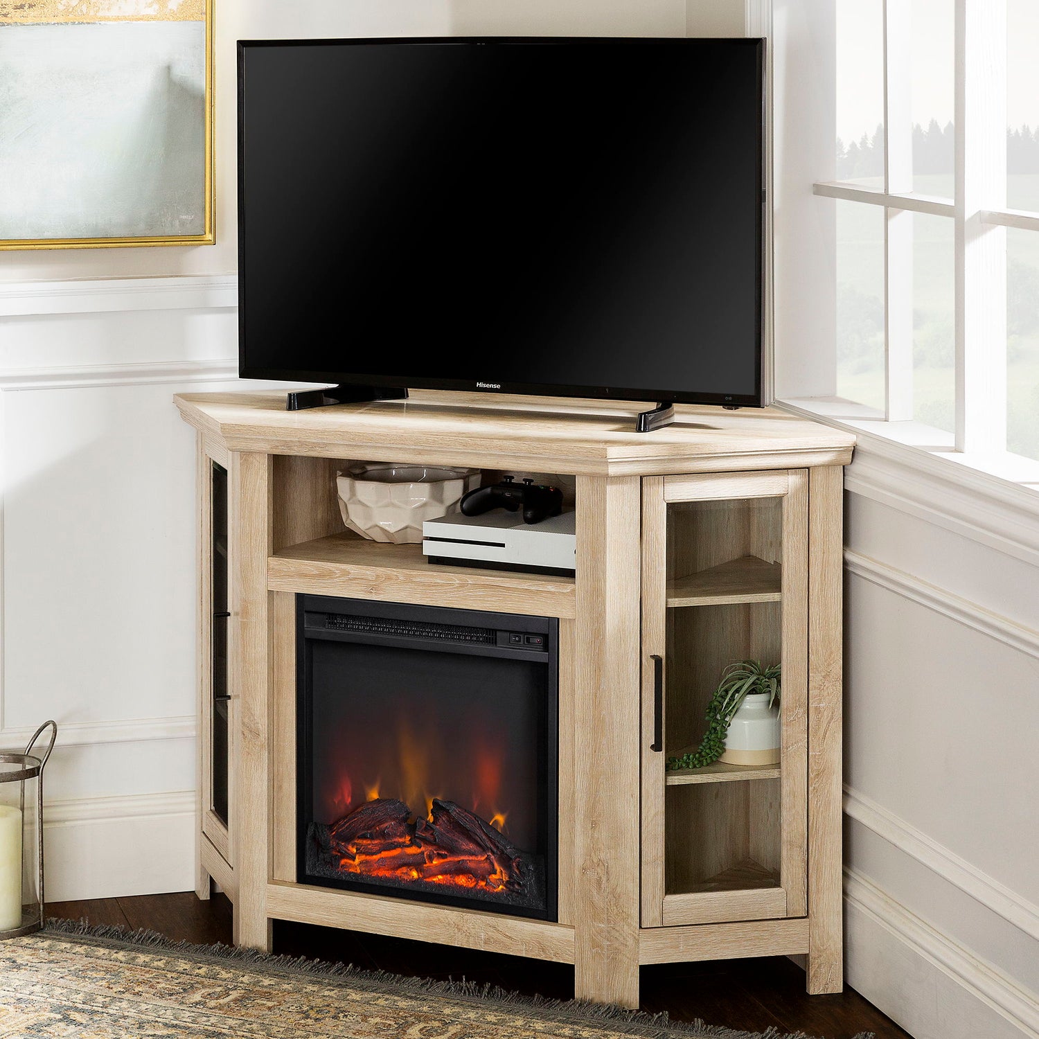 Classic Glass Door Fireplace TV Stand For Tvs Up To 55&quot;