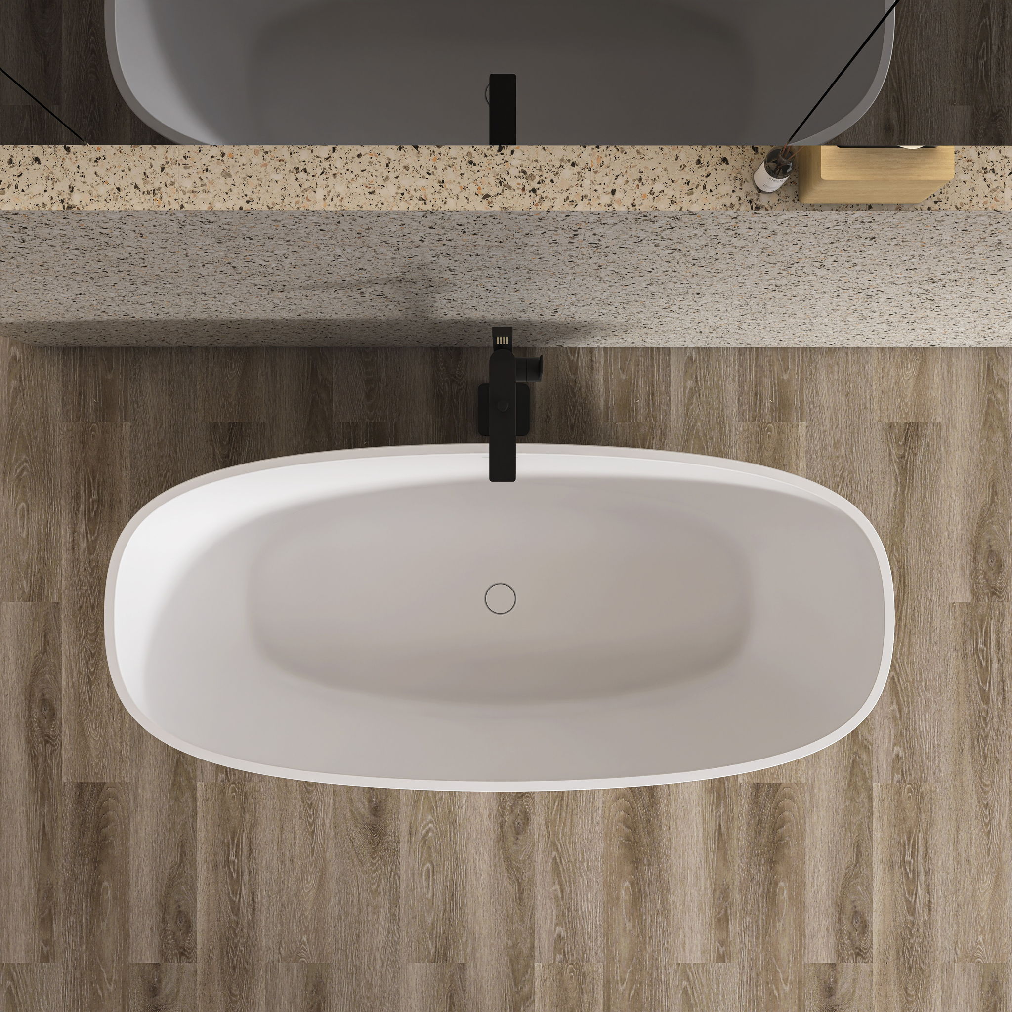 Soaking Bathtub, Freestanding, Solid Surface - Matte White