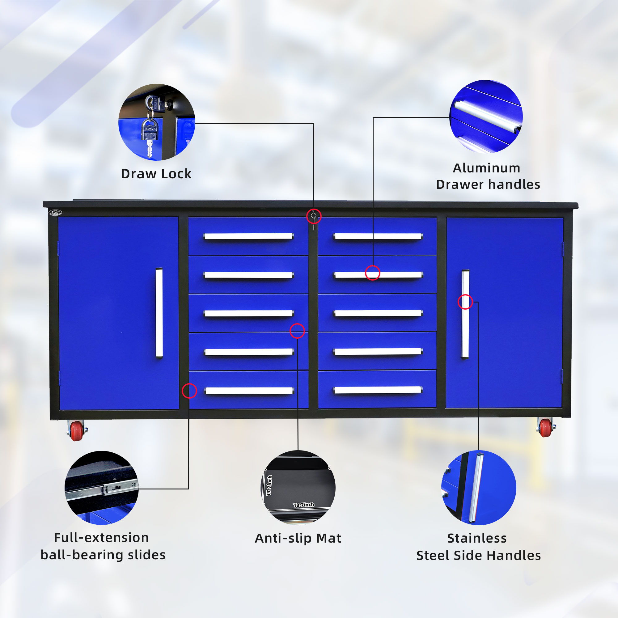 Storage Cabinets With Workbench (10 Drawers &amp; 2 Cabinets)