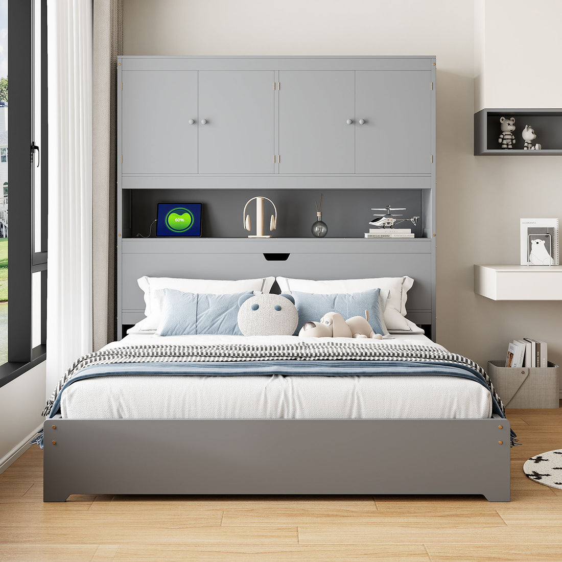 Platform Bed With USB, Storage Headboard &amp; Drawers