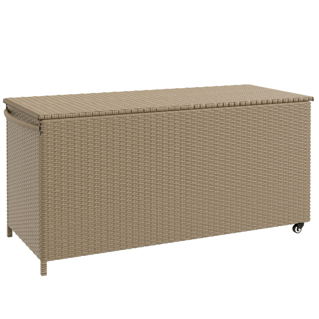 Outsunny - 83 Gallon Deck Box, Large Outdoor Storage Chest, Pe Wicker Trunk For Outside On Wheels For Garden Tools, Pool Toys &amp; Patio Furniture Cushions - Brown