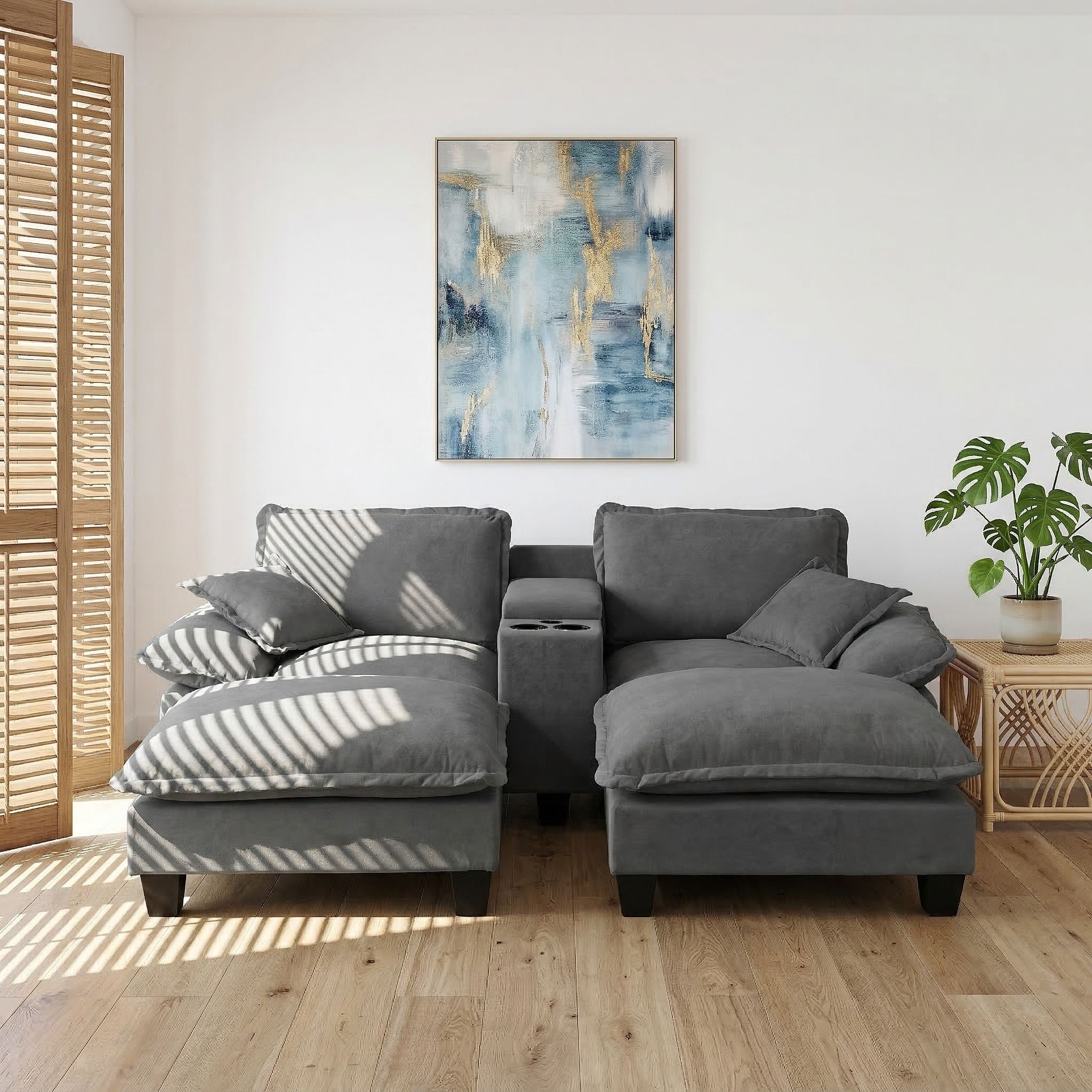 Modular Cloud Couch Sofa With Cup Holders &amp; Storage, USB Port