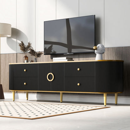 Modern TV Stand For TVs Up To 80&quot;, Entertainment Center With 4 Drawers And 1 Cabinet, Wood TV Console Table With Metal Legs And Handles For Living Room