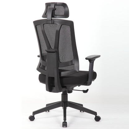 Office Chair With Adjustable Headrest &amp; Back, High Back Swivel - Black