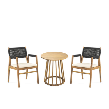 Outdoor 3 Pieces Acacia Wood Dining Set With Cushions