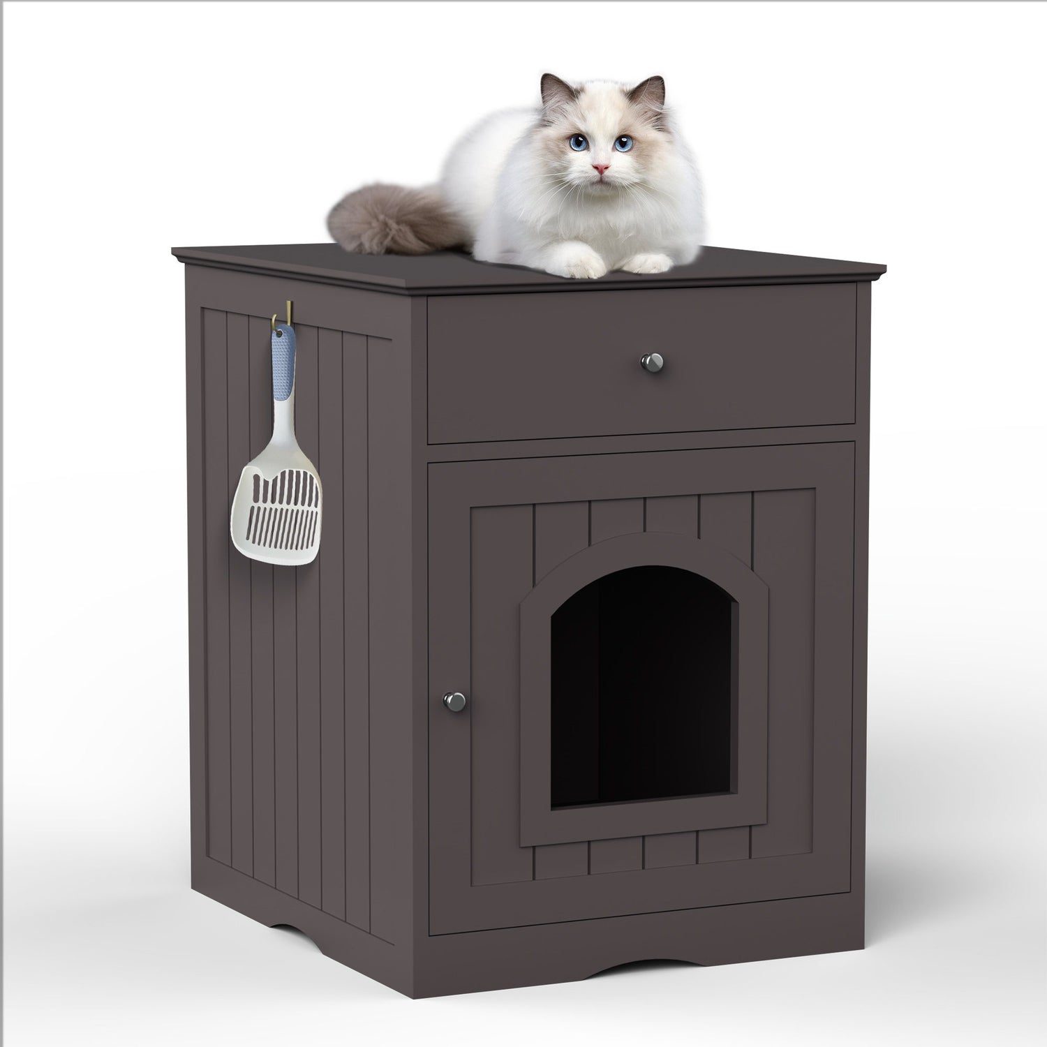 Pet House Cat Litter Box Enclosure With Drawer, Side Table
