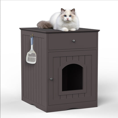 Pet House Cat Litter Box Enclosure With Drawer, Side Table