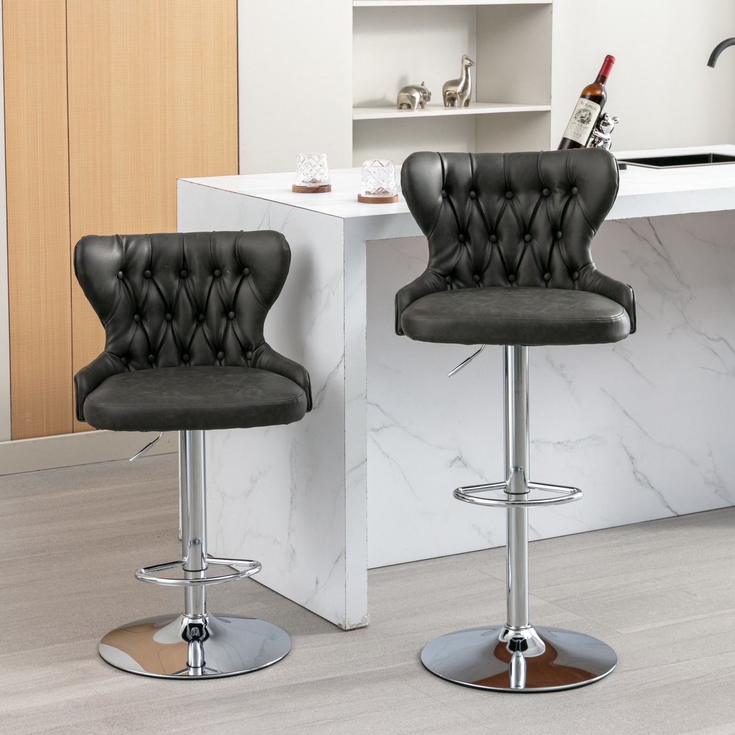 Swivel Barstools Adjusatble Seat Height From 25-33&quot;, Modern Upholstered Chrome Base Bar Stools With Backs Comfortable Tufted For Home Pub And Kitchen Island