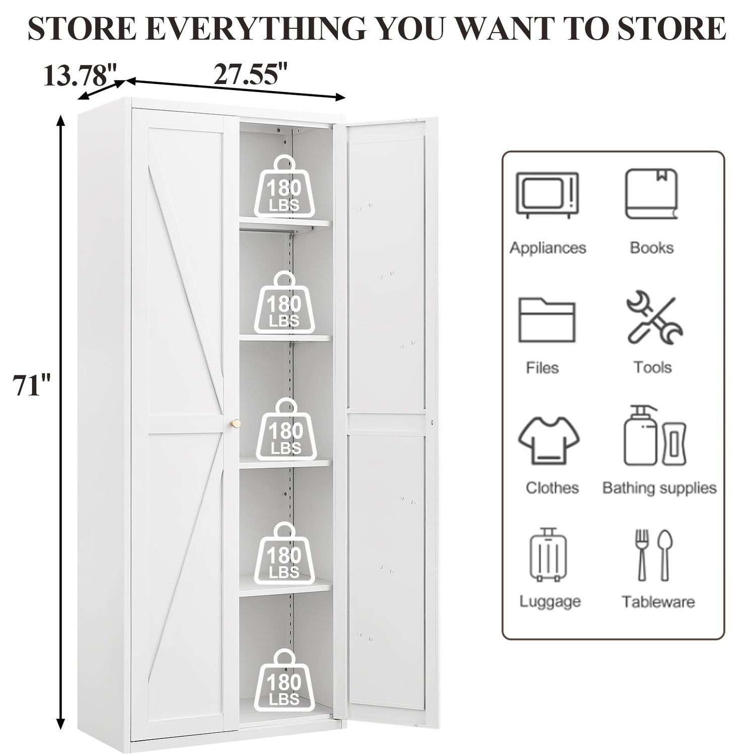 Adjustable 2 Door Storage Cabinet With Adjustable Shelves
