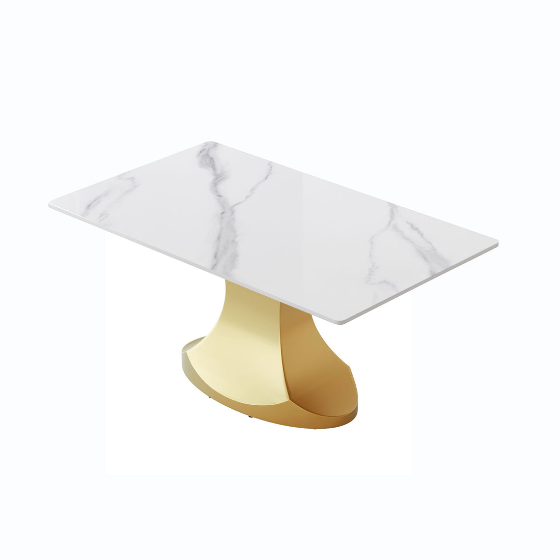 63&quot; Modern Artificial Stone Panel Golden Stainless Steel Curved Legs, Can Accommodate 6-8 People - White / Gold
