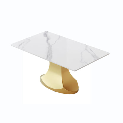 63&quot; Modern Artificial Stone Panel Golden Stainless Steel Curved Legs, Can Accommodate 6-8 People - White / Gold
