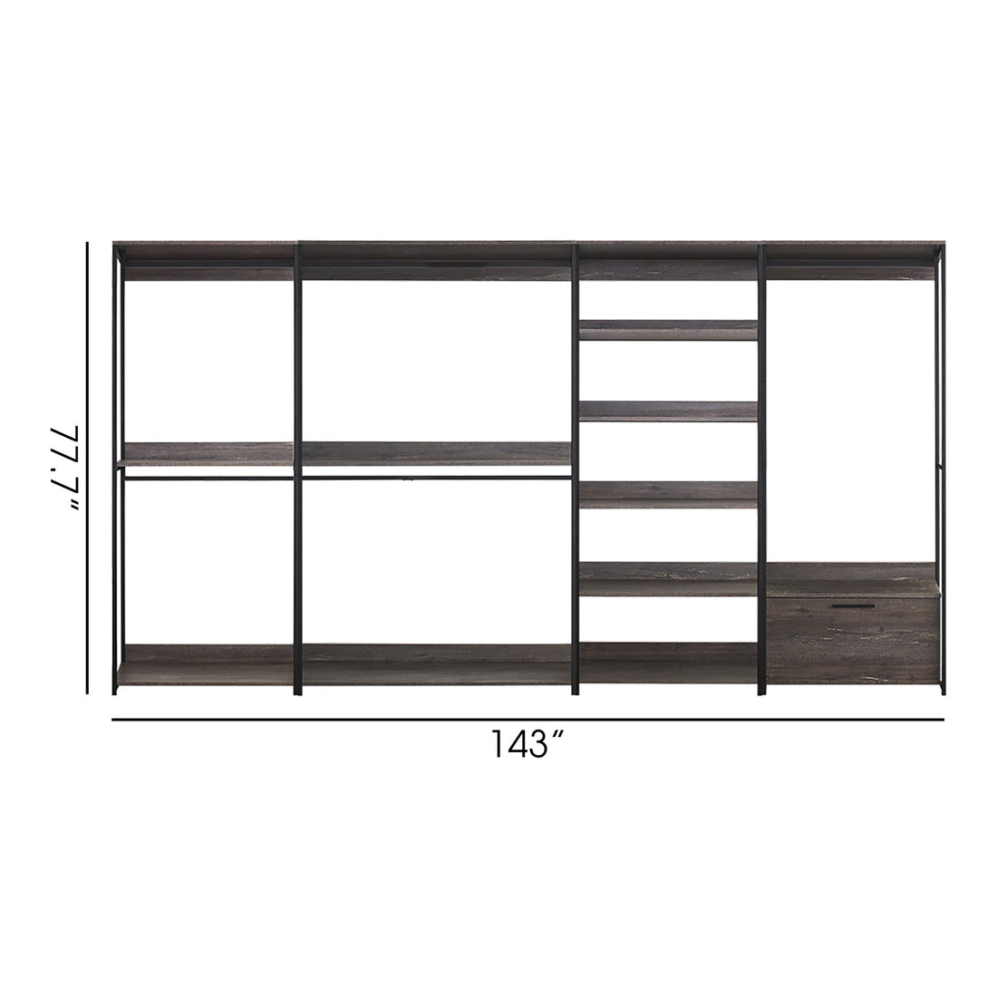 Monica - Wood Walk In Closet System Melamine 143&quot; Modular Storage - Rustic