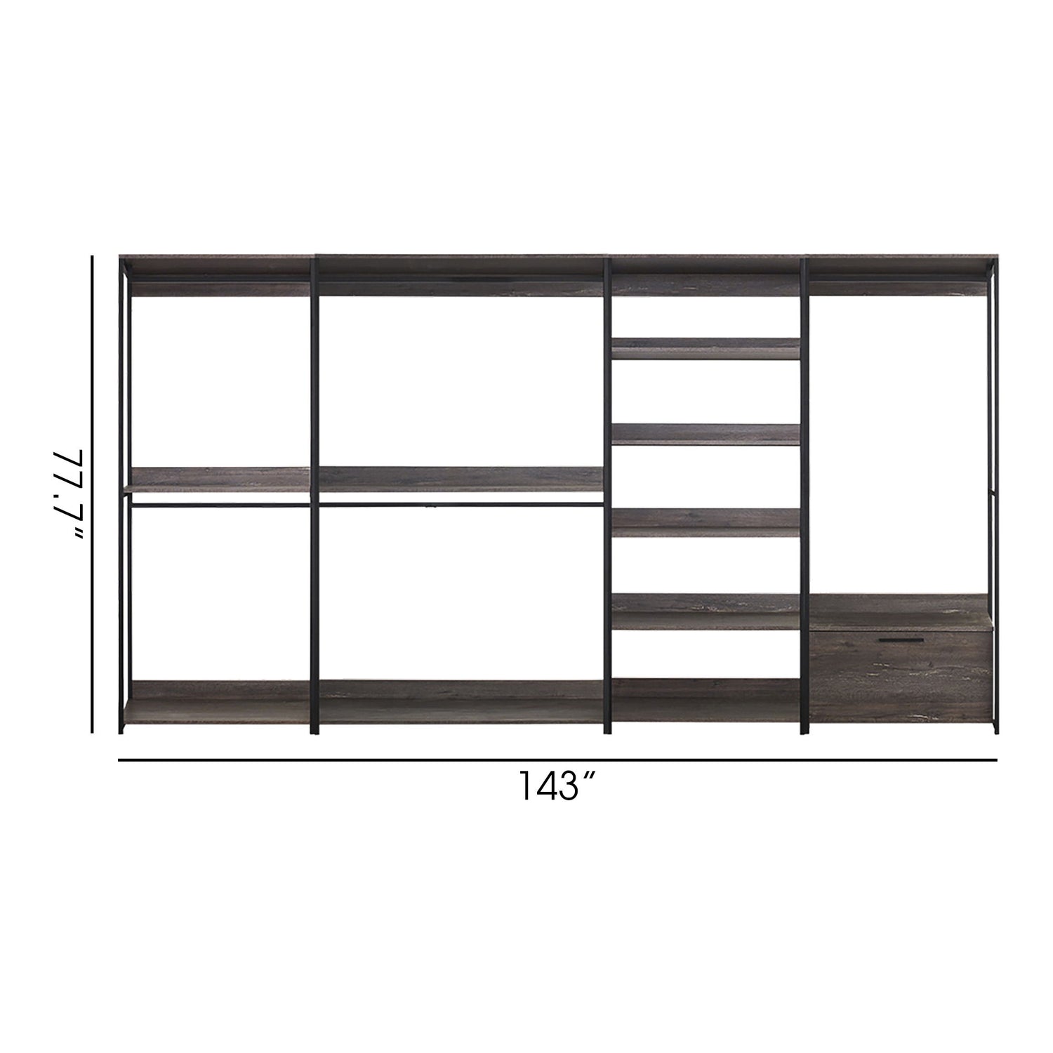 Monica - Wood Walk In Closet System Melamine 143&quot; Modular Storage - Rustic
