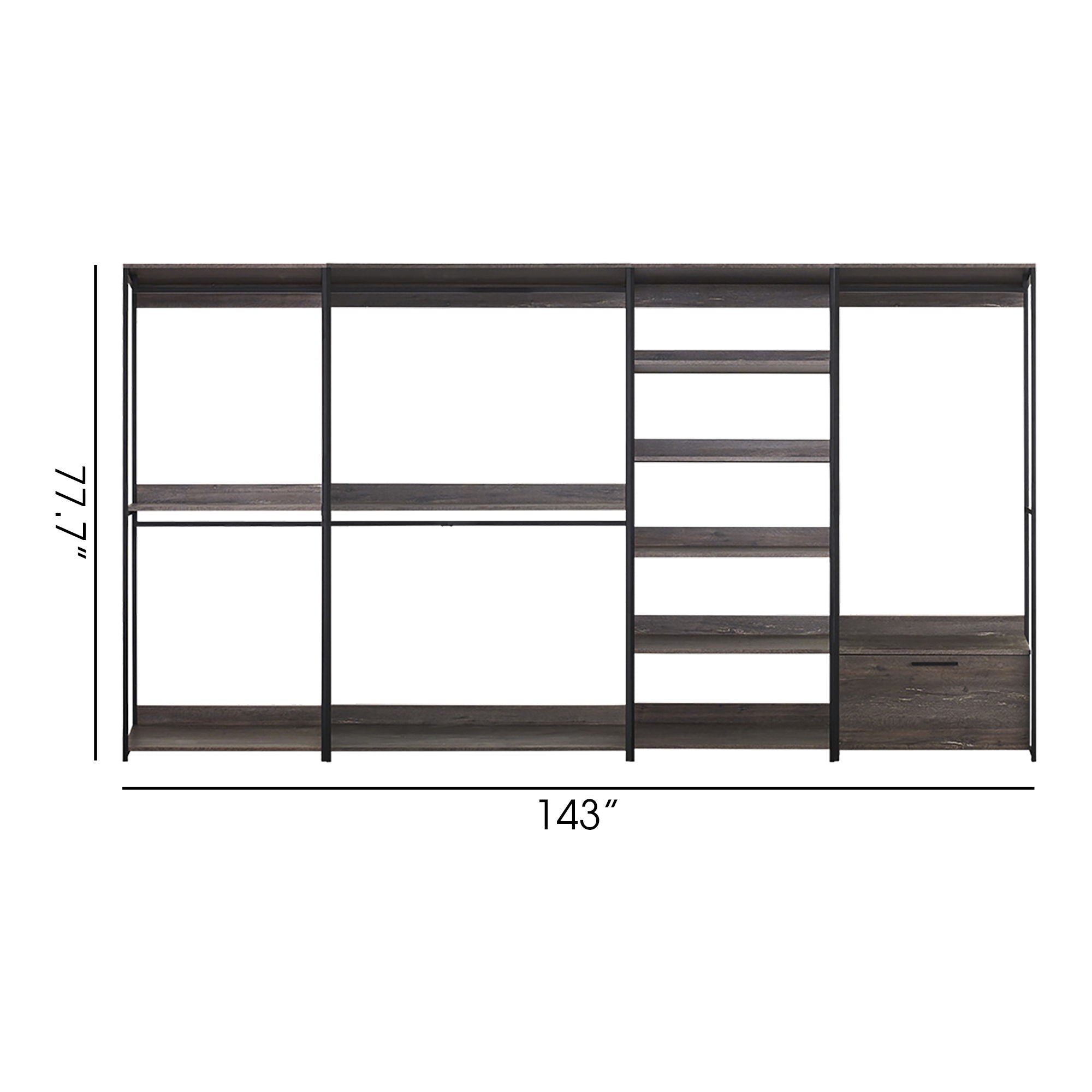 Monica - Wood Walk In Closet System Melamine 143&quot; Modular Storage - Rustic