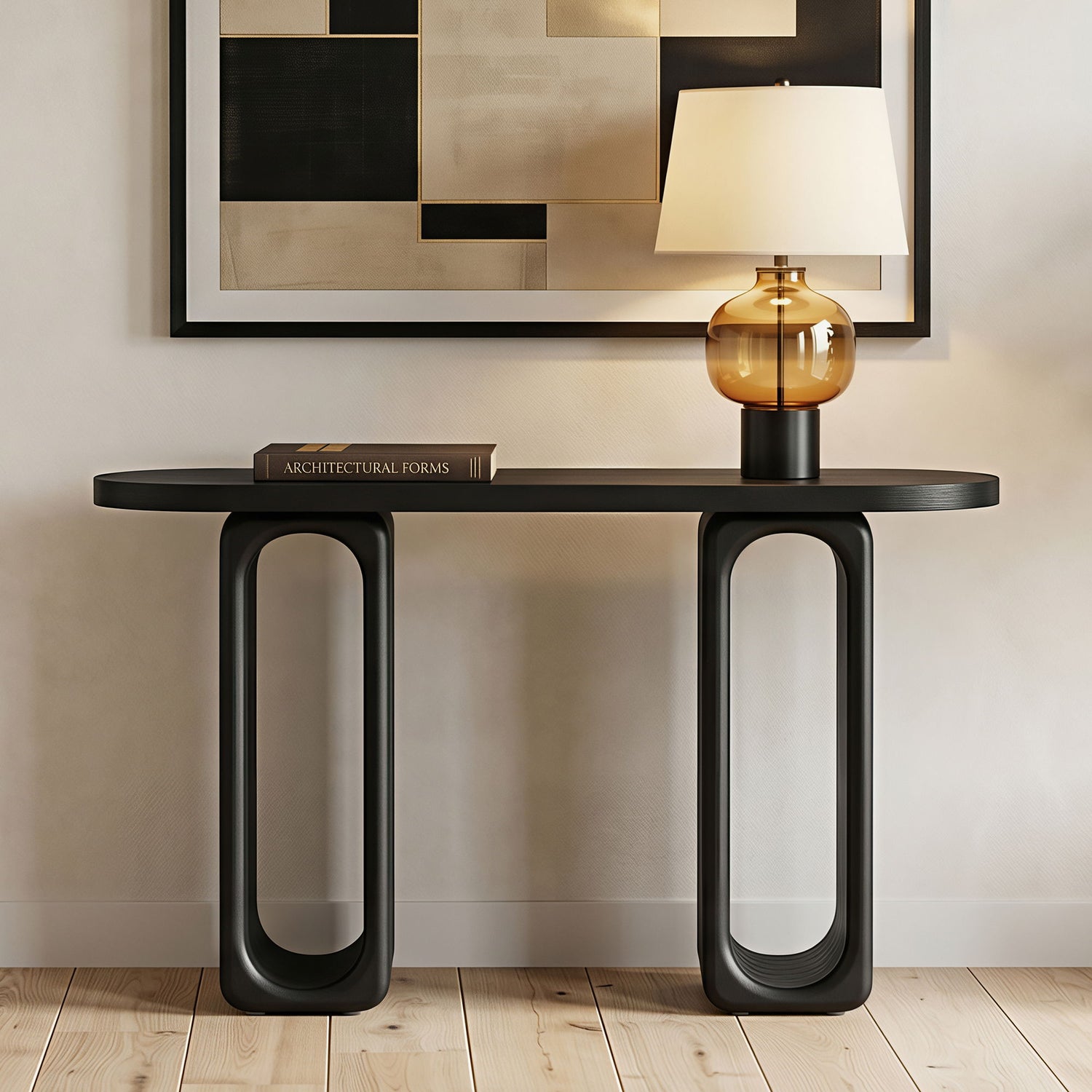 Art Sculptural Console Table With Oval Cutout Legs - Black