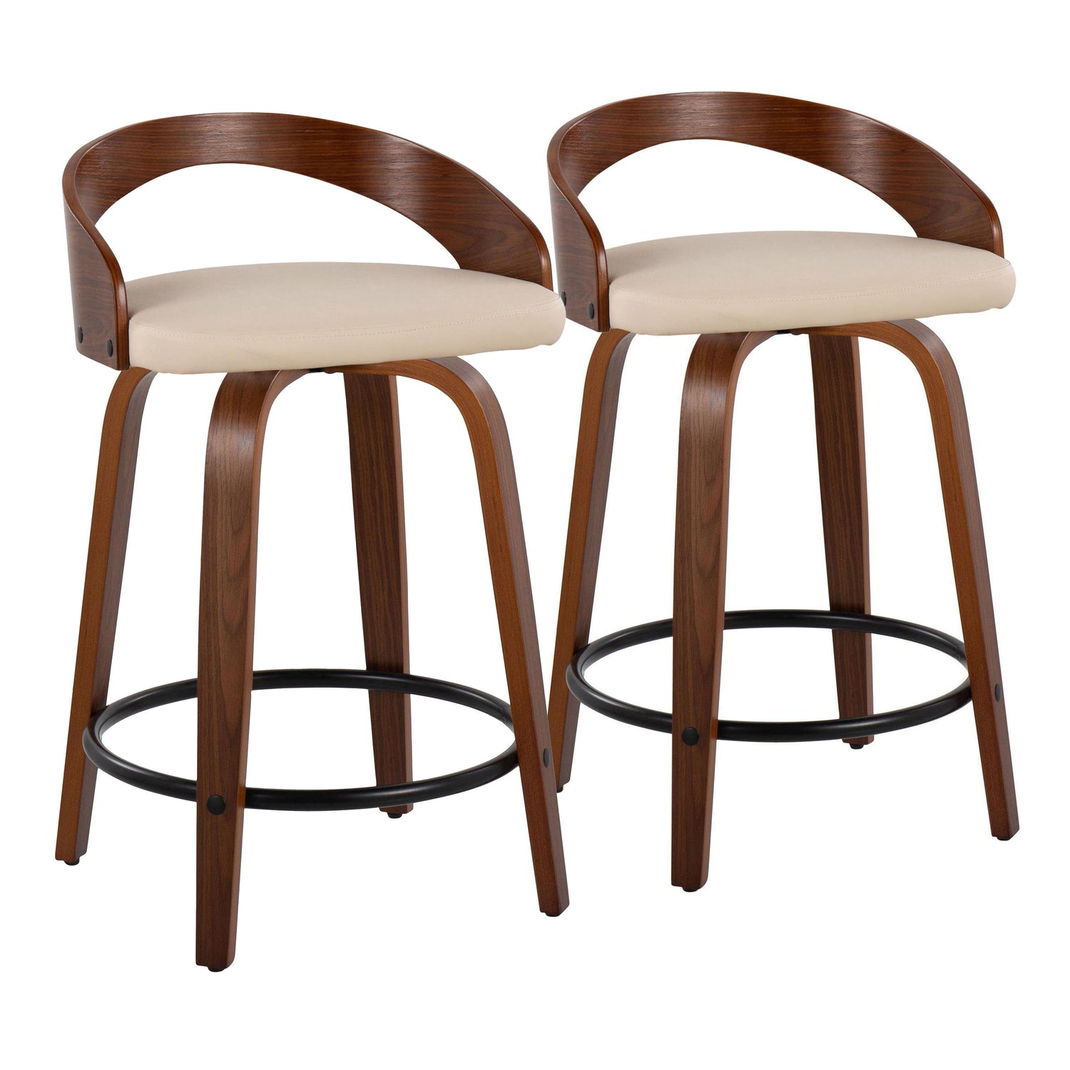 Grotto - Mid-Century Modern Fixed Height Counter Stool &amp; Swivel With Round Footrest (Set of 2)