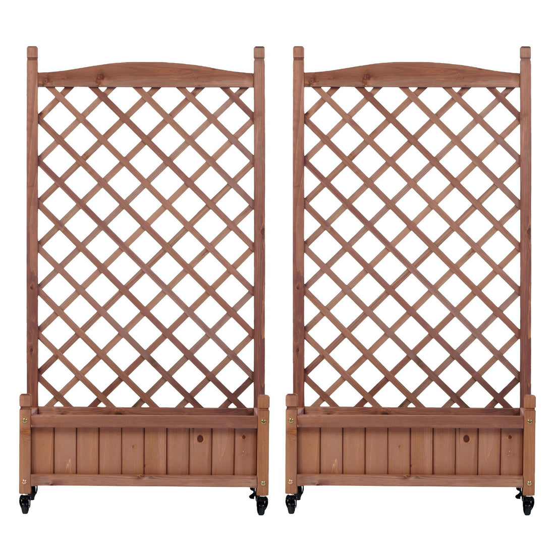 Raised Garden Bed With Trellis 2 Pack, Outdoor Planter Box &amp; Plant Stand With Climbing Racks - Brown