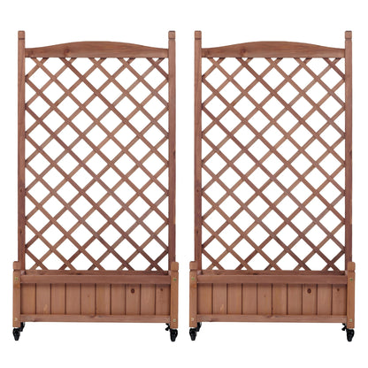 Raised Garden Bed With Trellis 2 Pack, Outdoor Planter Box &amp; Plant Stand With Climbing Racks - Brown