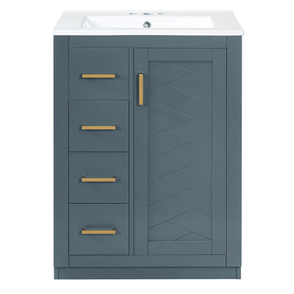 Bathroom Vanity With Integrated Sink, Rectangular Cabinet With 1 Door And 3 Drawers