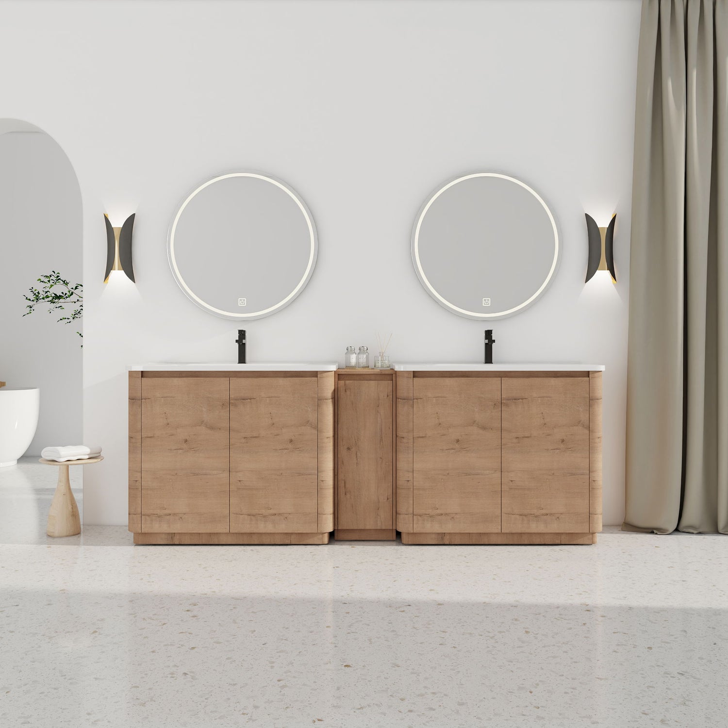 Soft Close Door Freestanding Bathroom Vanity With Sink, 1 Small Storage Cabinet