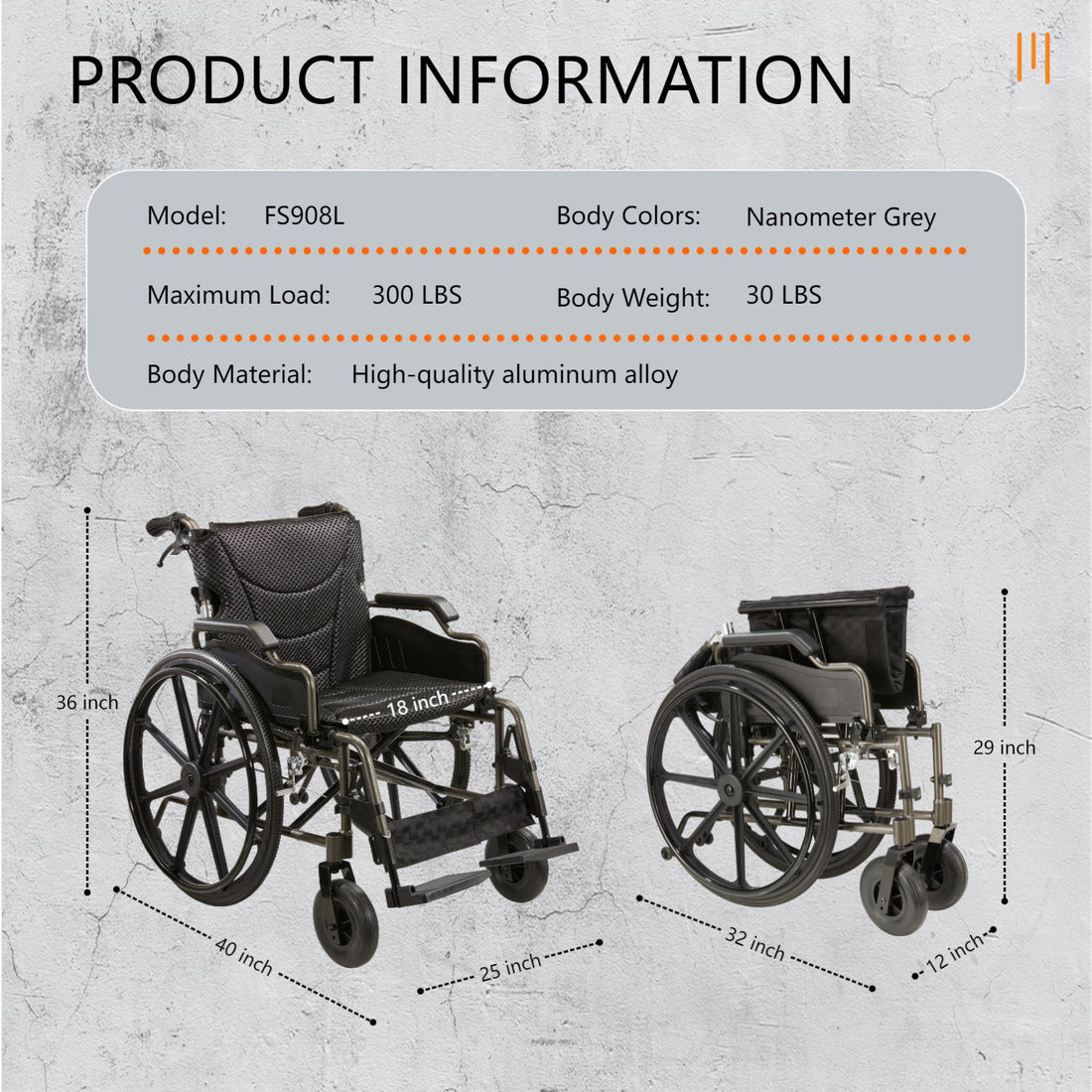 Lightweight Foldable Nursing Wheelchair For Adults Double X Force Support, 300Lbs Capacity, Breathable Cushion &amp; Anti Backflip Design With Tires, Adjustable Seat Belt, Quick Release Wheels - Gray