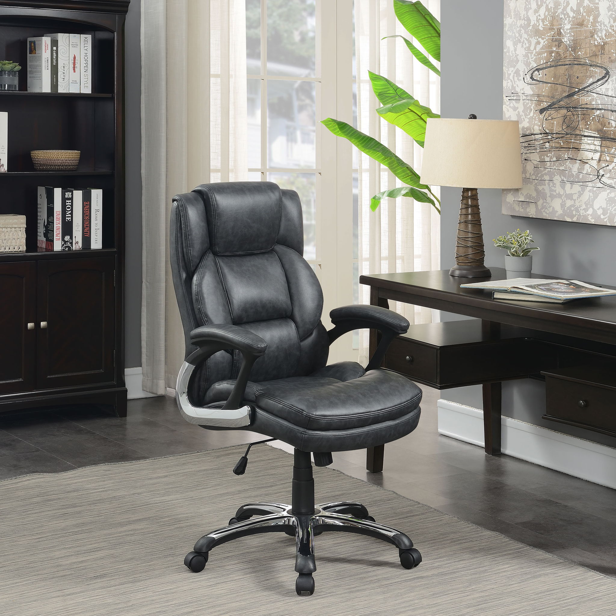 Stanton - Upholstered Adjustable Chair With Padded Arms And Adjustable Height - Gray