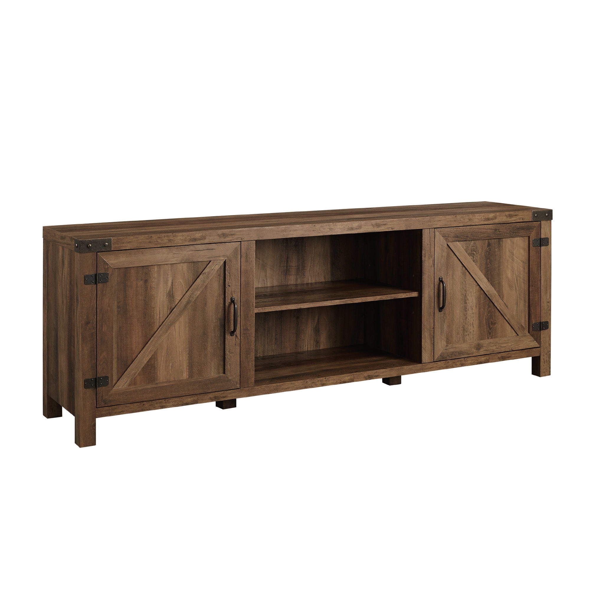 Rustic Farmhouse Double Barn Door 70&quot; TV Stand For 80&quot; TVs With Center Shelves
