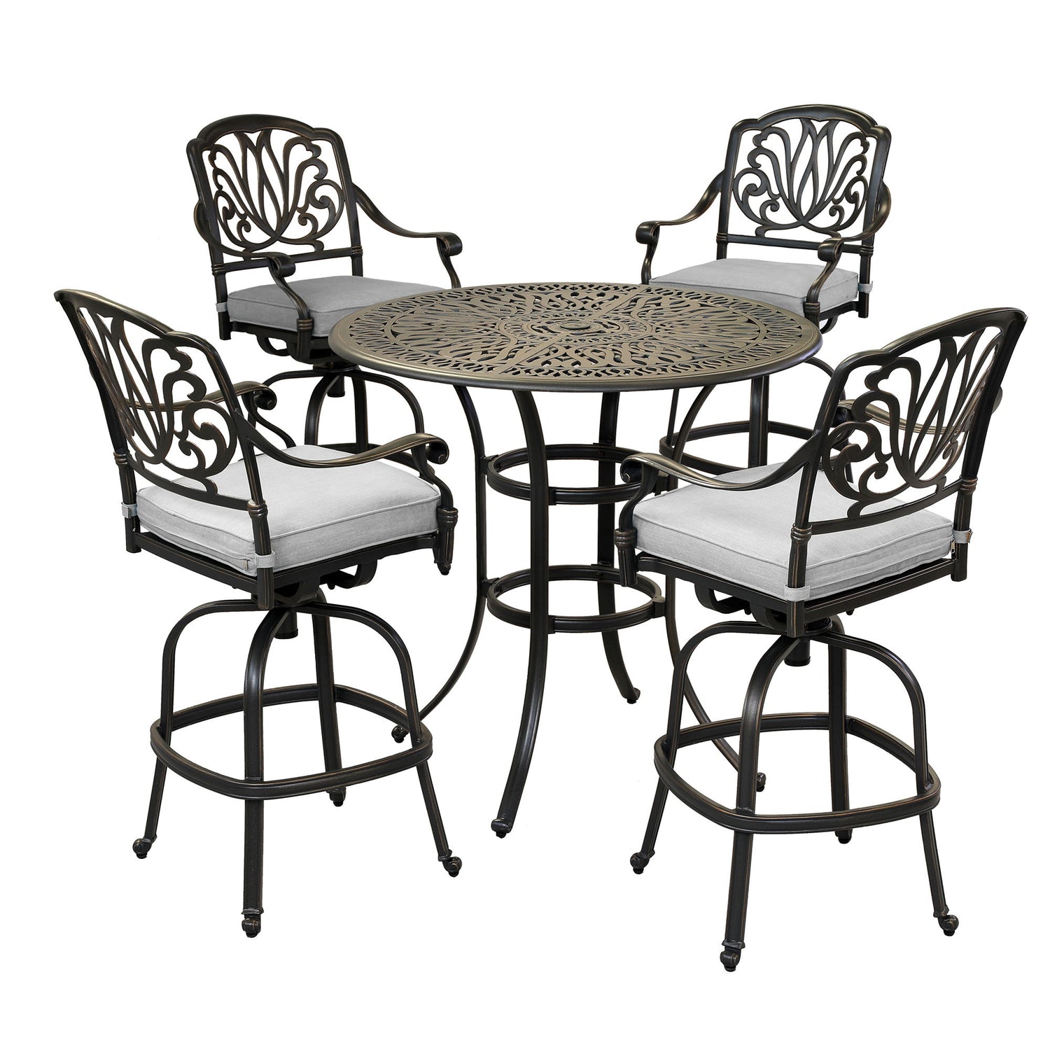 Round 41.97&quot; Long Bar Height Dining Set With Cushions