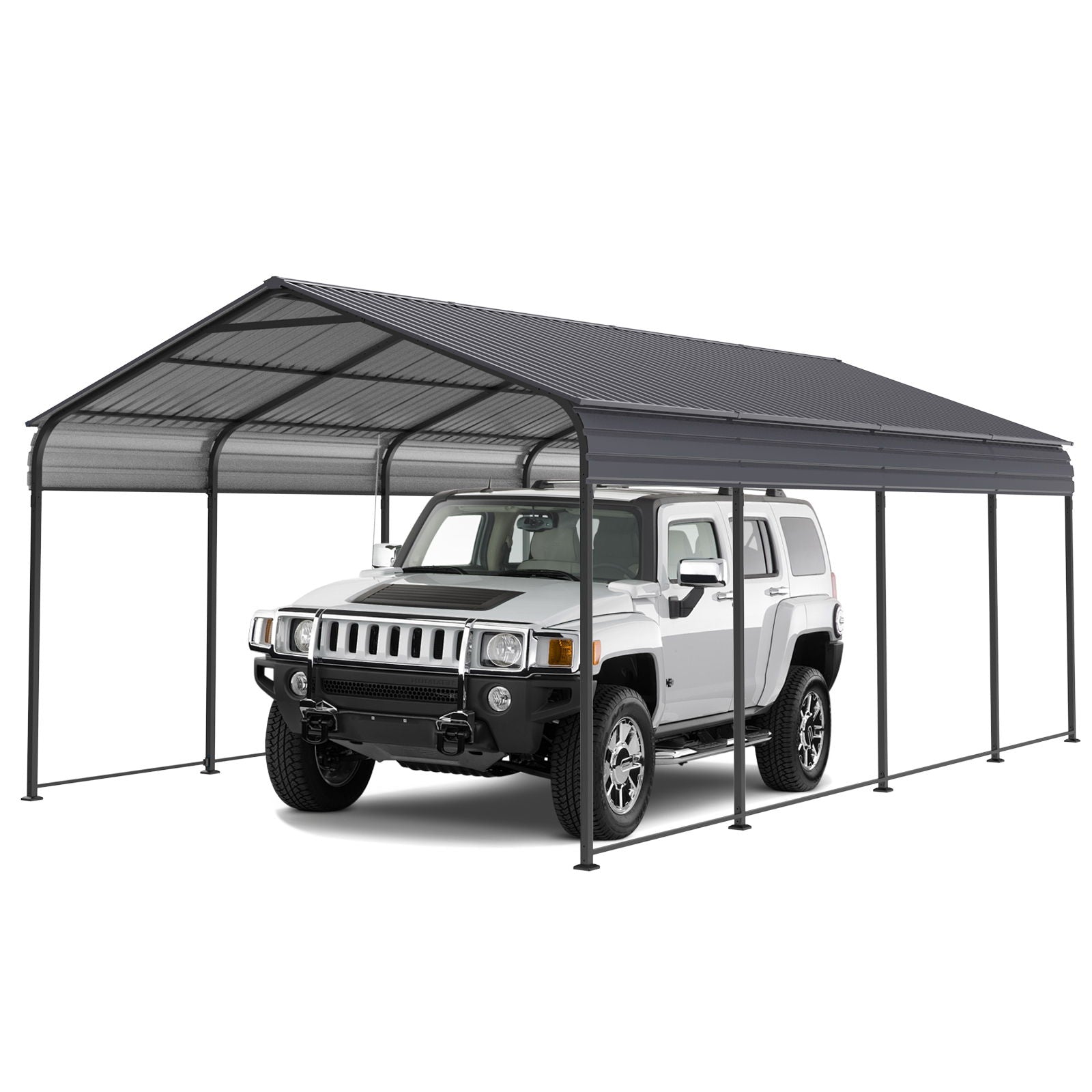 Metal Carport 12 X 20 Ft Heavy Duty With Galvanized Steel Roof Metal Garage Canopy With Galvanized Steel Roof &amp; Frame Car Tent Outdoor Storage Shed For Car Boats And Truck - Alabaster / Dark Gray