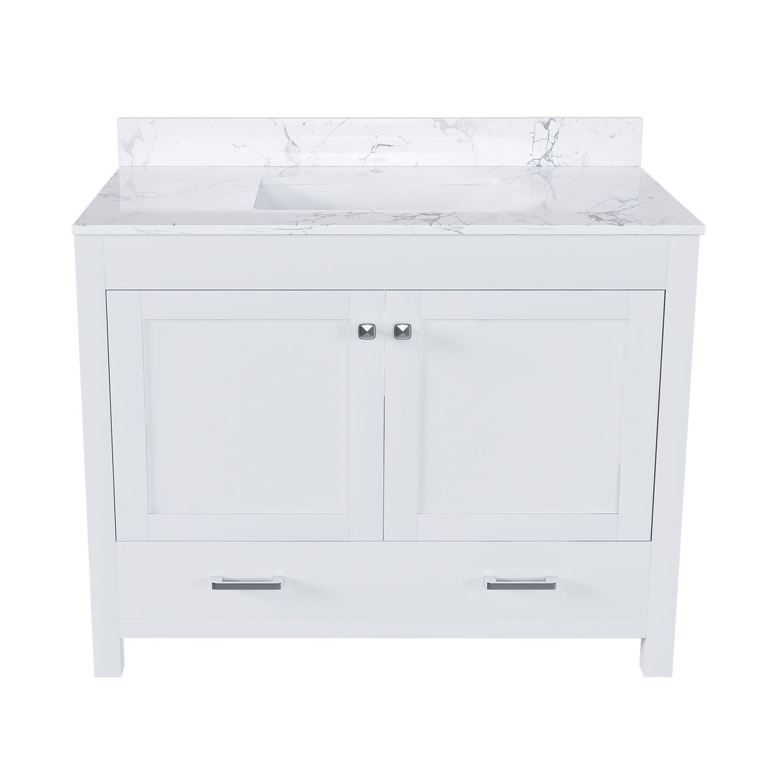 43&quot; Bathroom Vanity With Artificial Marble Carrara Top Set, Multi Functional Cabinet With Doors And Drawer - White