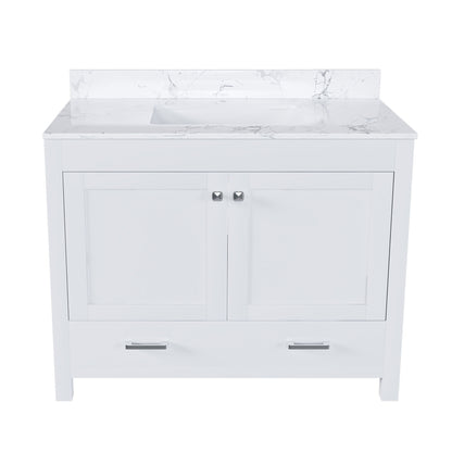43&quot; Bathroom Vanity With Artificial Marble Carrara Top Set, Multi Functional Cabinet With Doors And Drawer - White