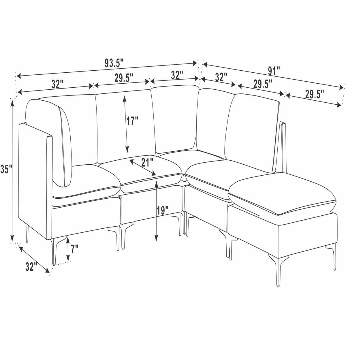 Upholstered Modular Sectional &amp; Tall Legs