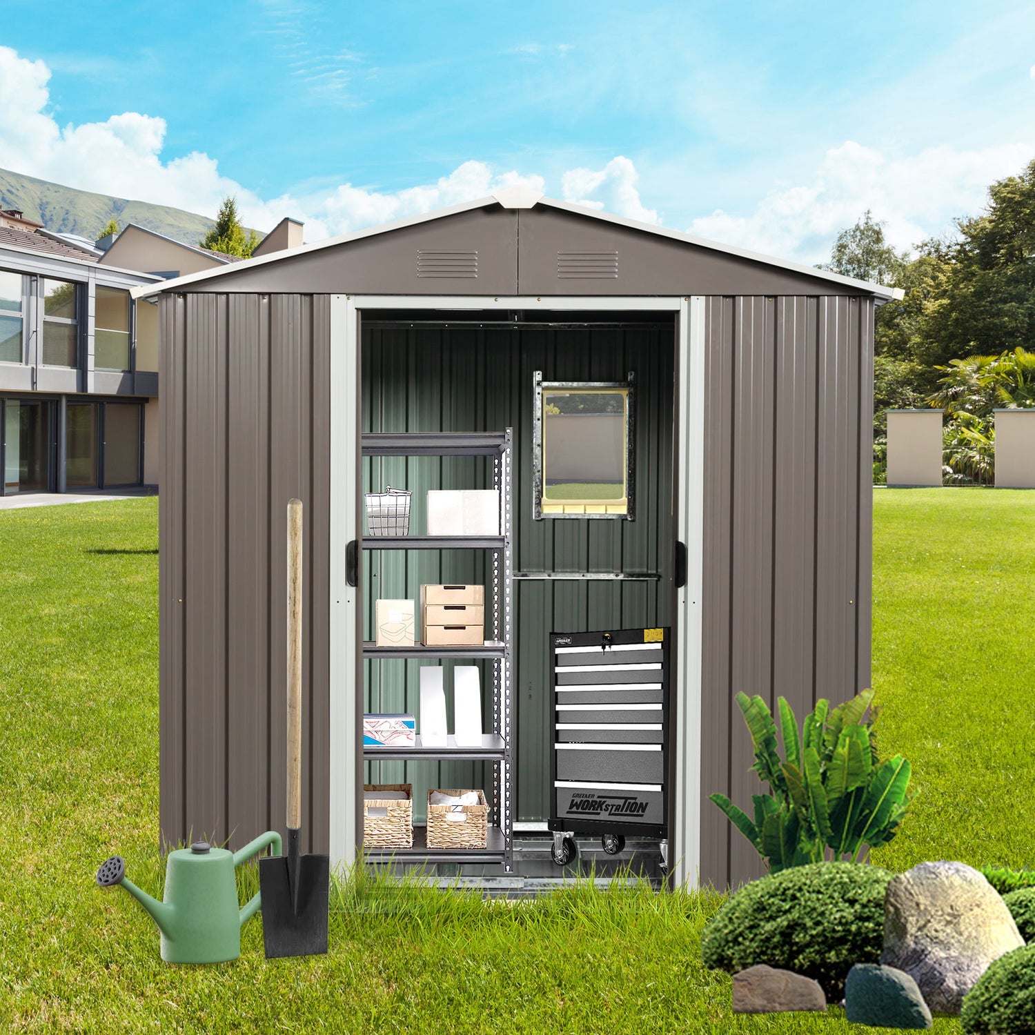 88.98&quot; Outdoor Metal Storage Shed With Window