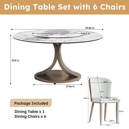 Modern Round Dining Table With 360° Rotating Lazy Susan Scratch &amp; Chairs