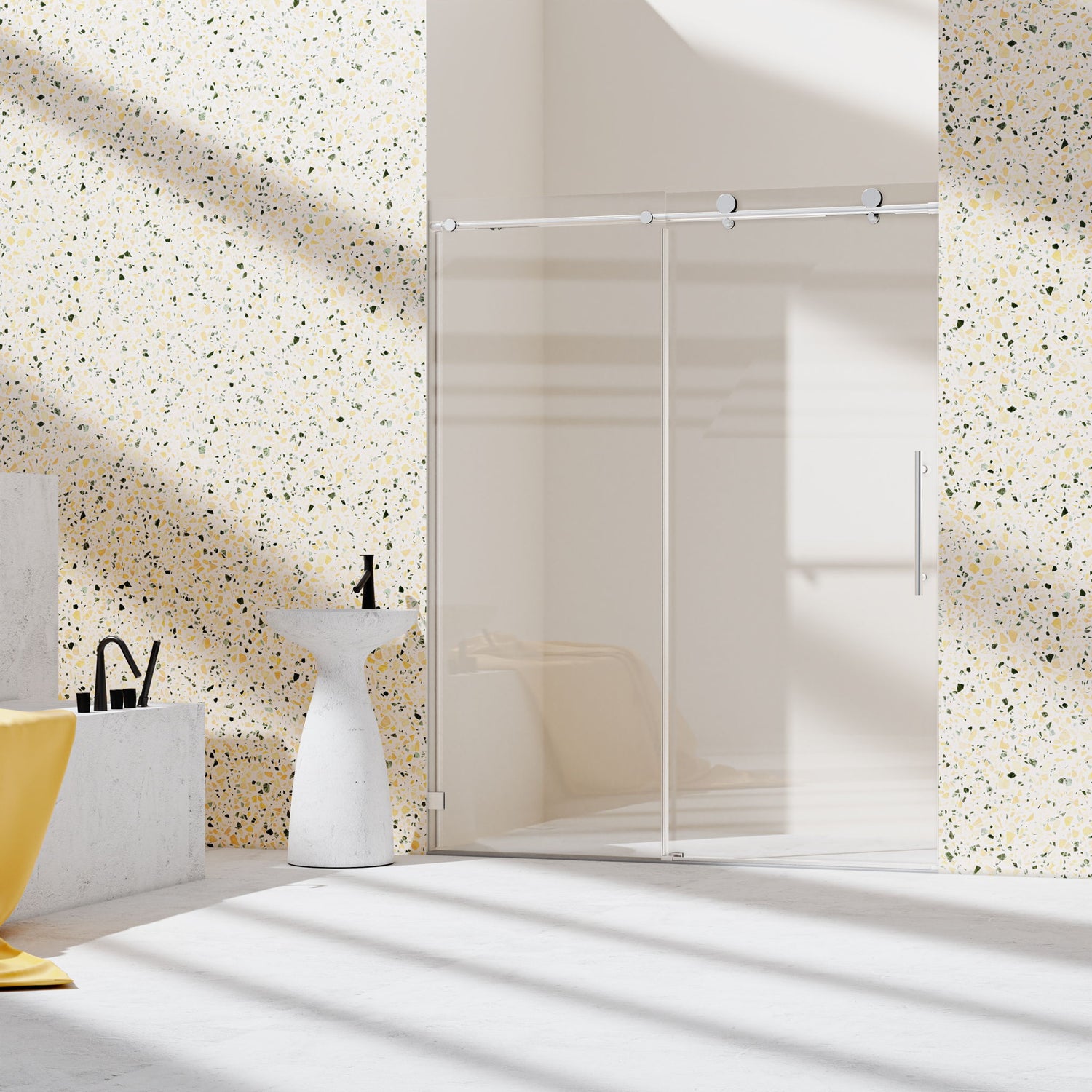 Frameless Single Sliding Soft Close Shower Doors, 5/16" Sgcc Tempered Glass
