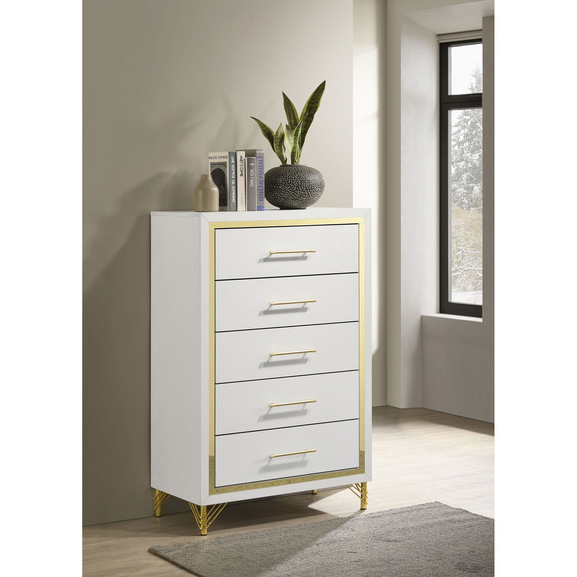 Chesney - 5 Drawer Chest With Trim - White