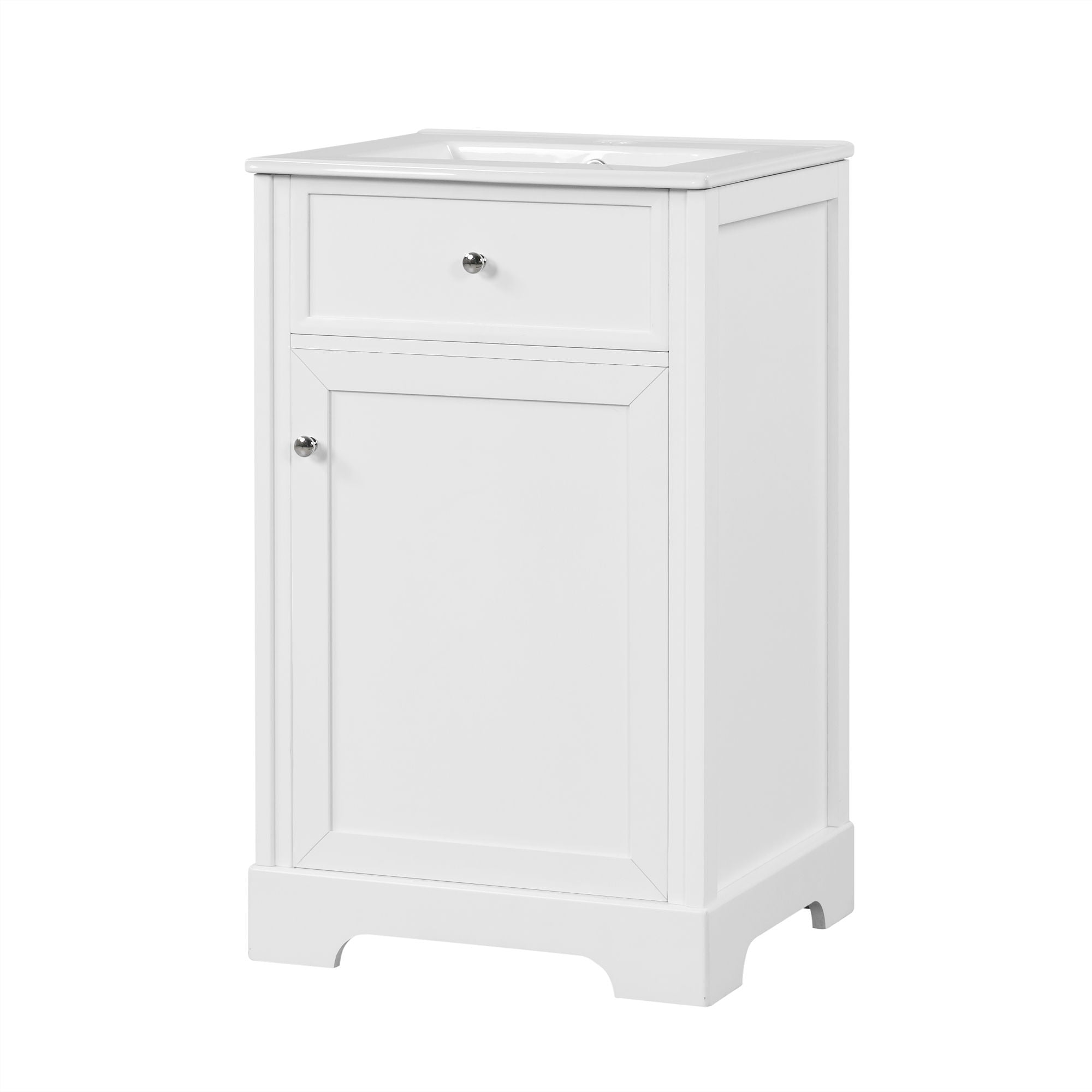 20" Bathroom Vanity With Sink, Soft Closing Cabinet Door, Adjustable Shelf &amp; Storage Rack - White