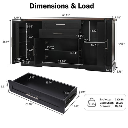 Barn Door Storage Cabinet With 2 Drawers &amp; Door Rack, Adjustable Shelves