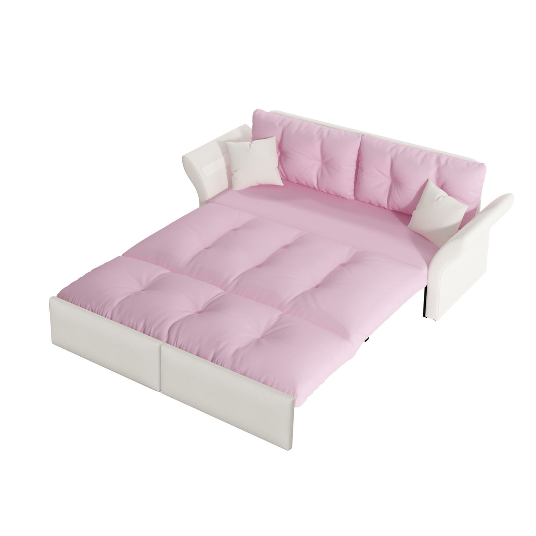 Queen Pull Out, 3 In 1 Convertible Sleeper Tufted Sofa &amp; 2 Soft Pillows