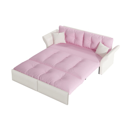 Queen Pull Out, 3 In 1 Convertible Sleeper Tufted Sofa &amp; 2 Soft Pillows