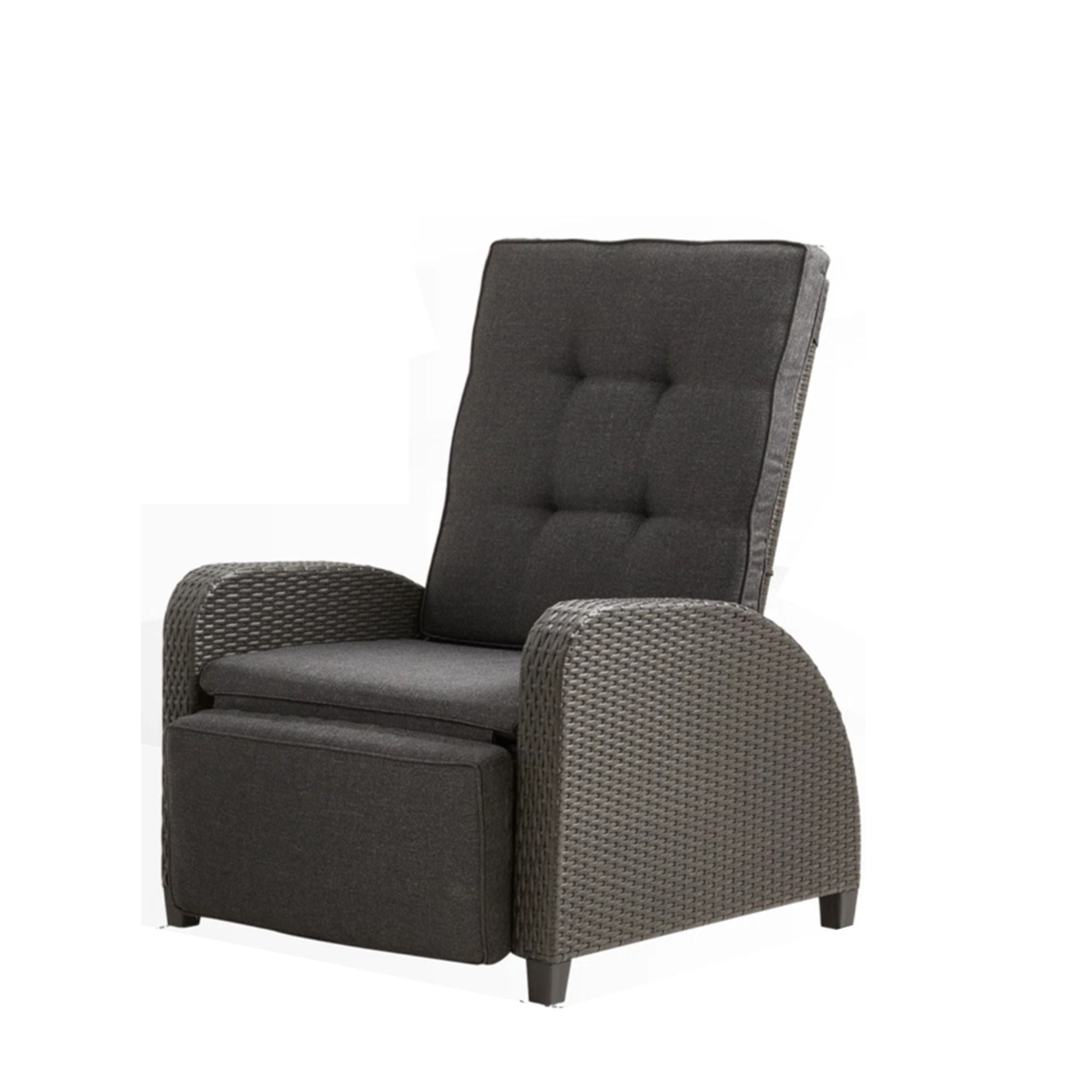 Adjustable Outdoor Lounge Chair, Plush Cushions &amp; Extendable Footrest - Gray