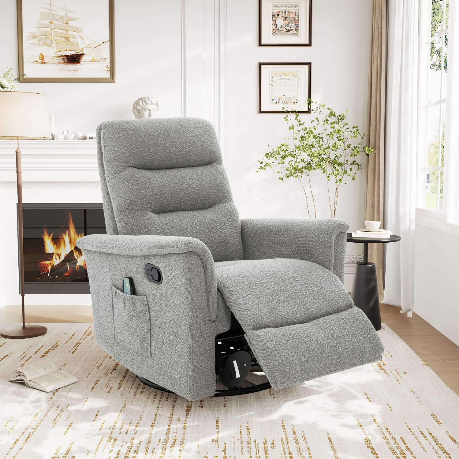Manual Recliner Chair With 8 Point Massage And Swivel Function