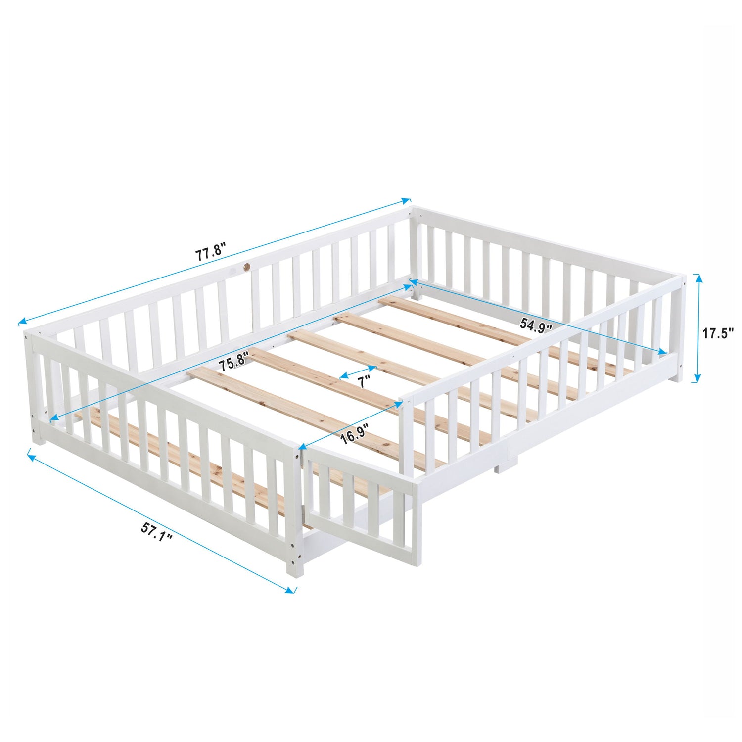 Solid Floor Bed With Door And Fence For Children